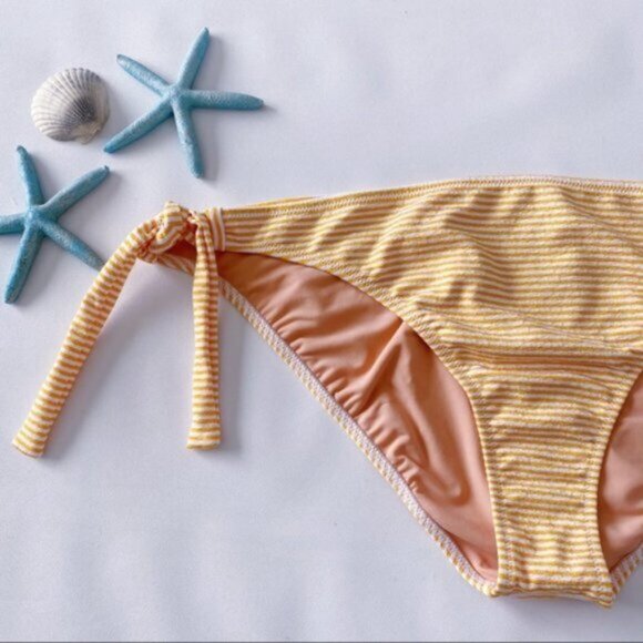 J. Crew | Side Tie Lowrider Bikini Bottom Faded Stripe Orange Gold Retro Plus 2X - Picture 7 of 11